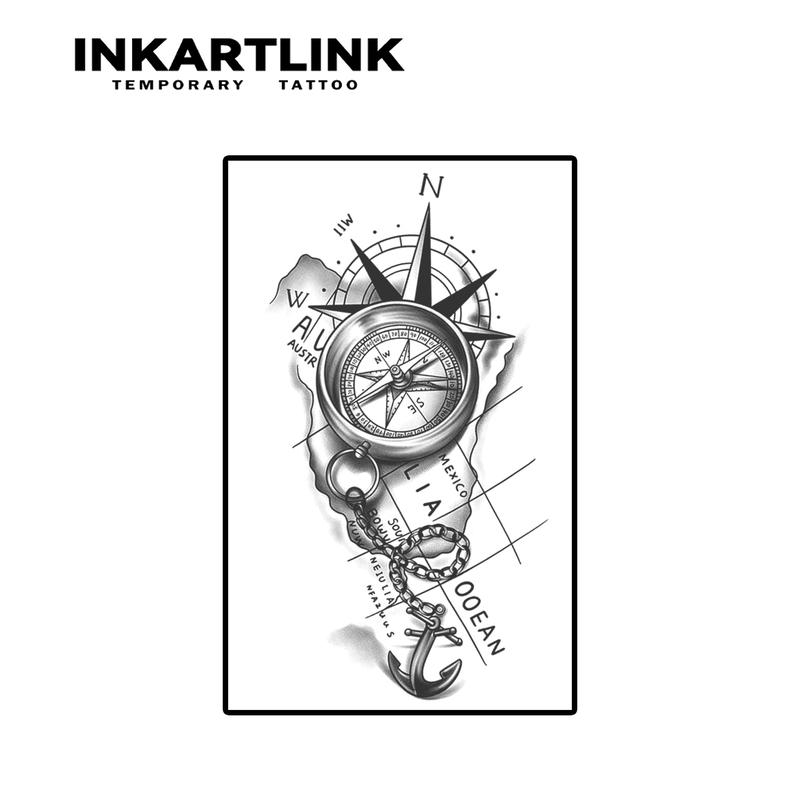 INKARTLINK Tattoo Tech, 2 Sheets Semi-Permanent Temporary Tattoos ,Anchor Compass,Adult Art Design,Lasts 1-2 Weeks, Waterproof, Realistic Look, No Adhesive, No Reflection,For Man And Woman,Ideal for Swimming, Party