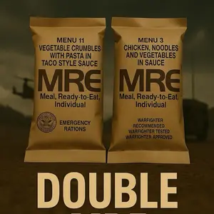 Military MREs (Meals Ready-to-Eat)  2 Pack meal instant food Variety Box Popped Protein Chips Ramen Chips Warfighter Approved Warfighter Tested Warfighter Recommended Emergency Rations camping survival