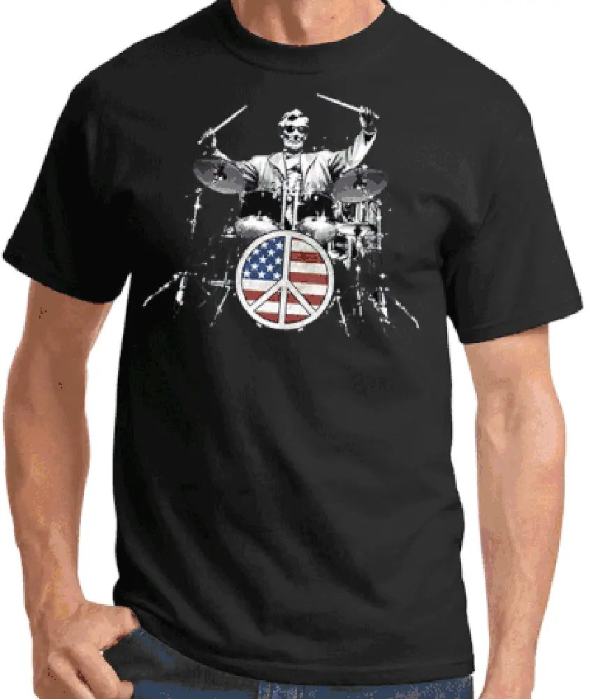 Abe Lincoln Rocks Adult T-shirt - Patriotic Drummer Tee - From Small to Extra Large - Fashion for All - Shades for Everyone - Versatile Unisex Wear