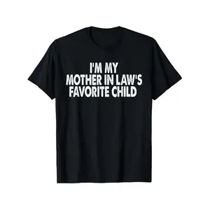Men's Oversized Vintage Graphic T-Shirt - "I'm My Mother-in-Law's Favorite" Funny Family Humor, Round Neck, Short Sleeve, Regular Fit, Geometric Pattern, All-Season, Casual Style, Slight Stretch Fabric, Menswear Top Crewneck