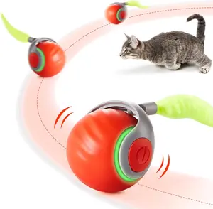 NEW Moving Ball Cat Toys with Feather Tail, Rechargeable 2025 New Interactive Toy for Indoor Cats Exercise, Smart Interactive Kitten Rolling Ball, Orange