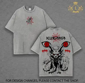 Kurama Sharingan T-Shirt – Vintage Washed Naruto Inspired Anime Graphic T-Shirt & Hoodie, Nine-Tails Fox Fan Art Design, Oversized Soft Cotton Unisex Streetwear, Casual Anime Apparel, Gift for N@ruto Fans