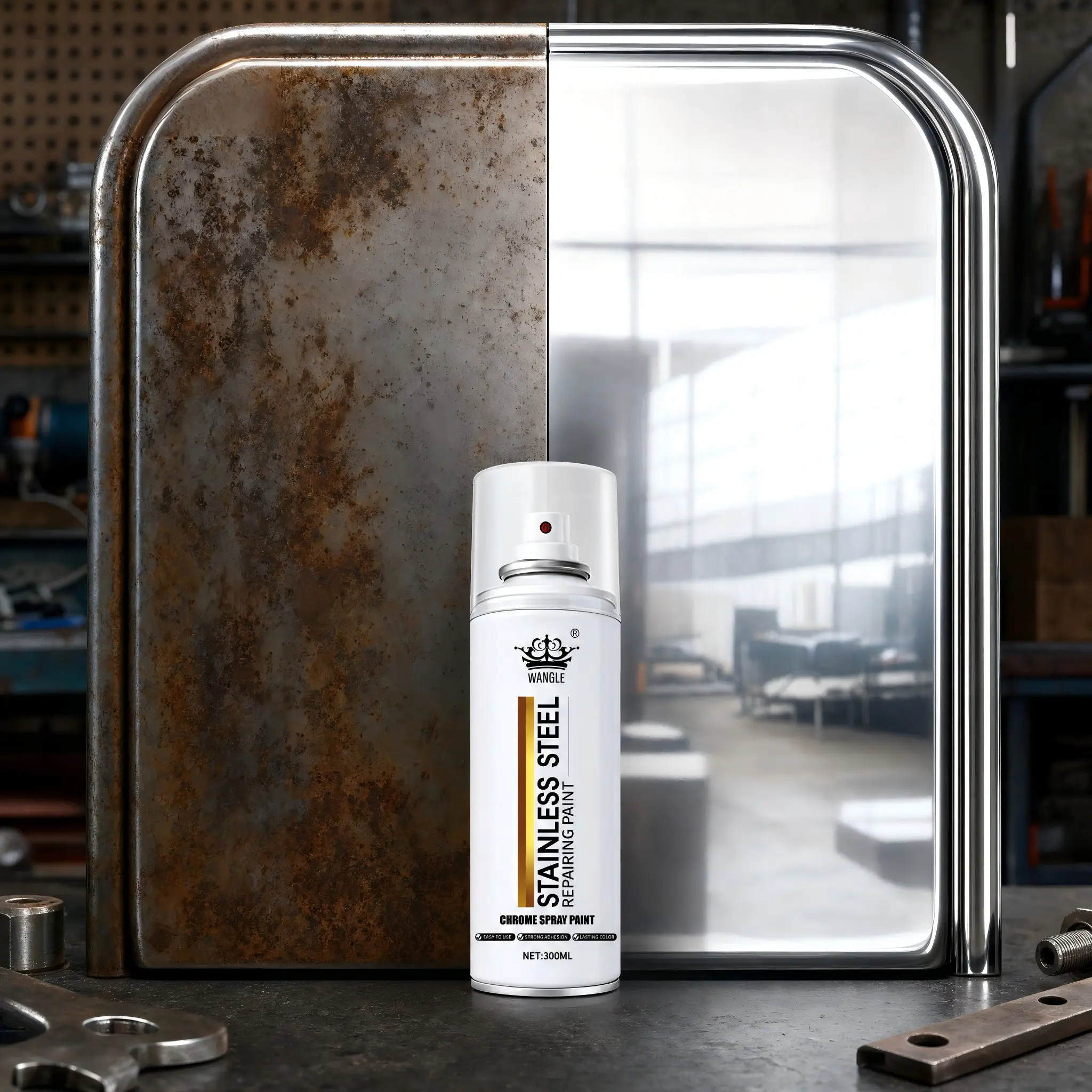 Car Chrome & Stainless Steel Restorer Spray - Chrome Polish, Metal Coating, Rust Protection for Instant Oxidation Repair, Rust Removal on Bumpers, Grilles, Exhaust, Long-Lasting Anti-Corrosion Shield, Chrome Polishes, 300ml Metal Coating Polishes
