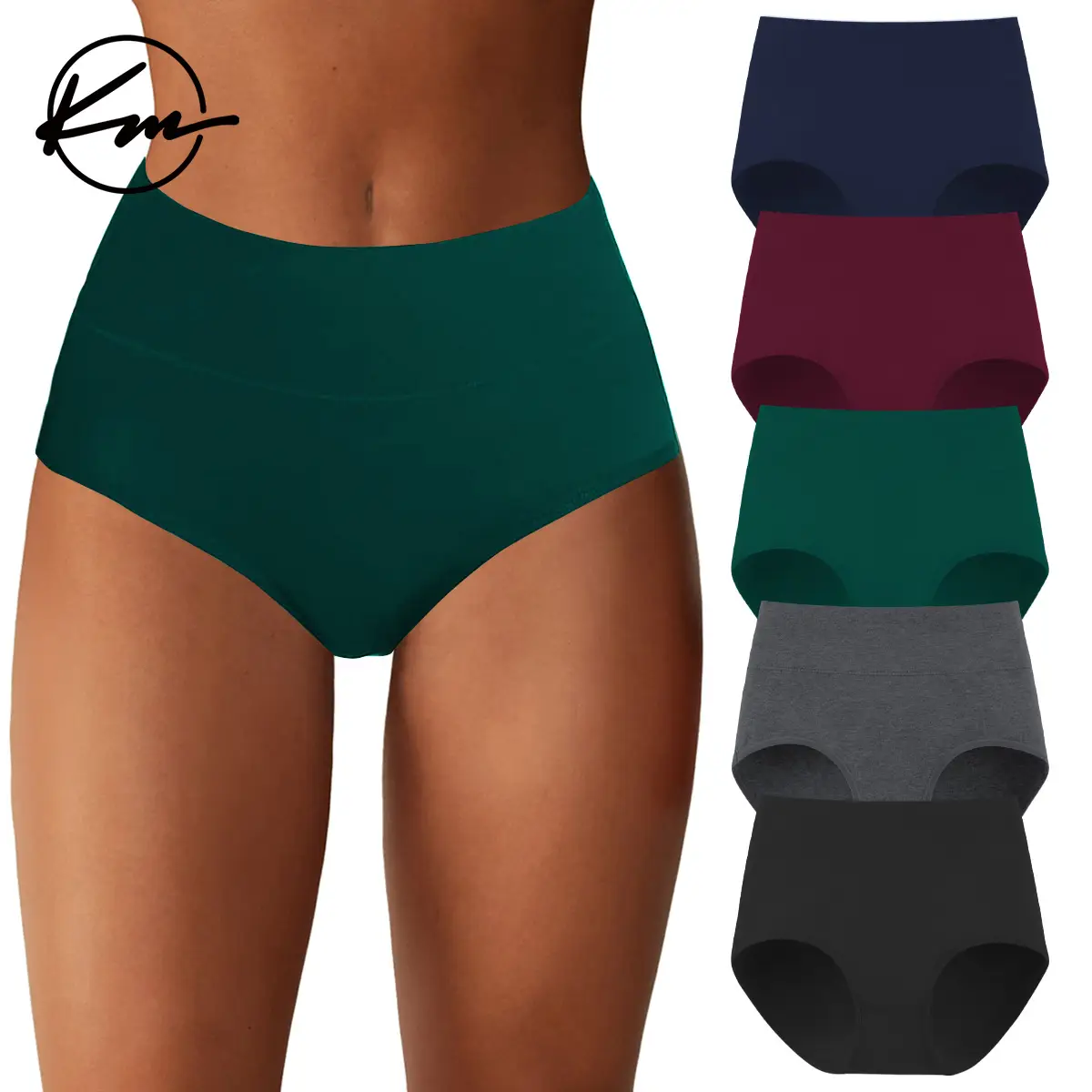 KatchMe Women's Cotton Solid Color High Waist Seamless Skin-Friendly Breathable Panties,5 Pack Double-Layer Stretch Panties,Multipack Underwear(new)