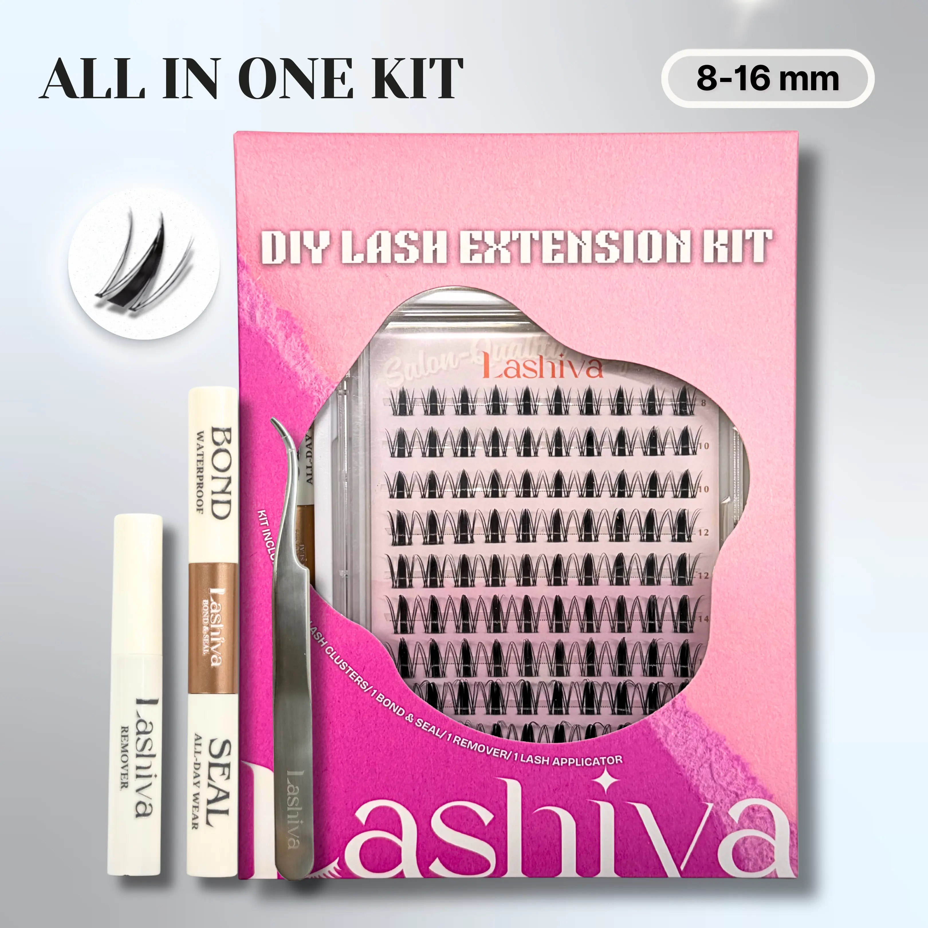 Lashiva ELVA - Individual DIY Lash Extension Kit Manga Lashes with Bond & Tweezers, Waterproof & Long-Lasting, Salon High-Quality Materials