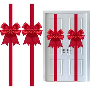 2 Pcs 14.2Ft Extra Large Christmas Front Door Warpping Bow, Adjustable Red Christmas Doors Ribbon Bow with Buckle, Giant Christmas Door Wreath Bows for Cabinet Door Home Festival Decor