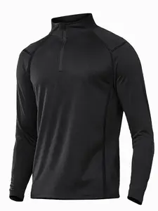Men's Long Sleeve Quarter Zip Fleece Lined Running Shirt, Moisture-Wicking Quick-Dry Pullover, Slim-Fit Sportswear for Outdoor Workout, Athletic Activewear