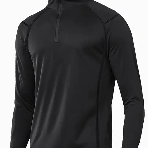 Men's Long Sleeve Quarter Zip Fleece Lined Running Shirt, Moisture-Wicking Quick-Dry Pullover, Slim-Fit Sportswear for Outdoor Workout, Athletic Sports Clothing, Sports Top, Sport Activewear, Fitness Sport Top, Athletic Apparel, Athletic Clothes
