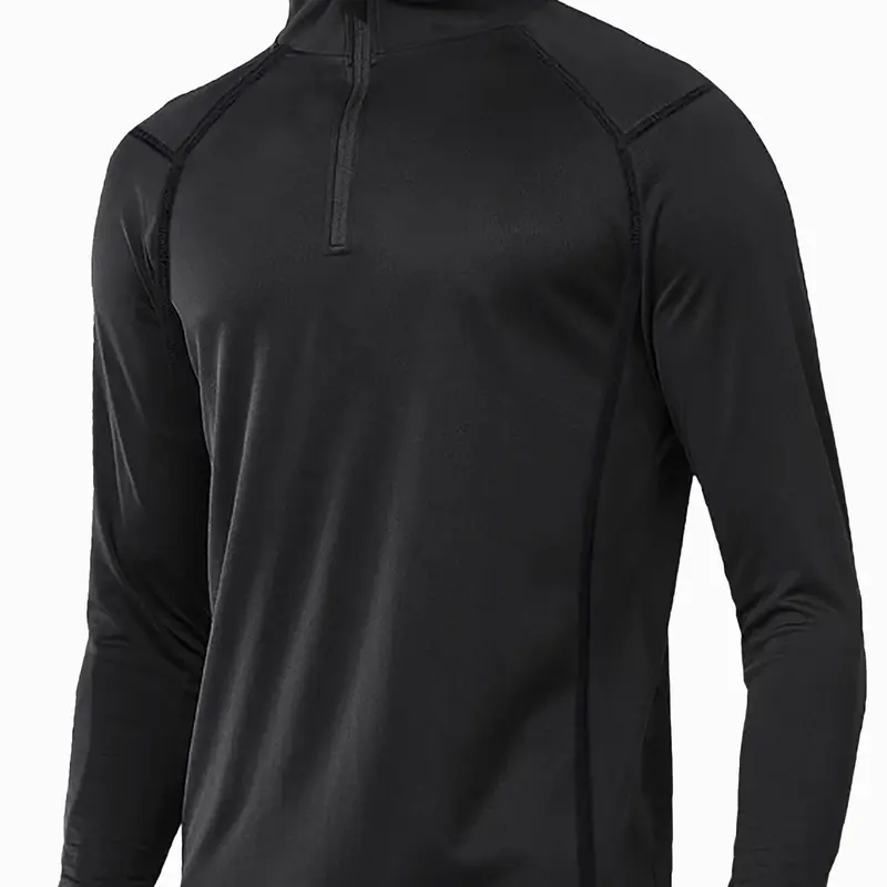Men's Long Sleeve Quarter Zip Fleece Lined Running Shirt, Moisture-Wicking Quick-Dry Pullover, Slim-Fit Sportswear for Outdoor Workout, Athletic Sports Clothing, Sports Top, Sport Activewear, Fitness Sport Top, Athletic Apparel, Athletic Clothes