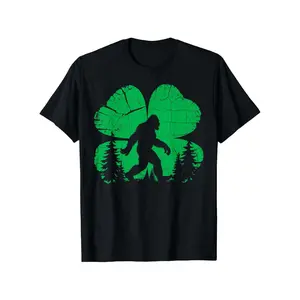 St Patrick'S Day Sasquatch Shamrock Unisex T-Shirt | Casual Loose Fit, Crew Neck, Slight Stretch Fabric, Ideal for Spring, Valentine'S Day, Graduation, Easter Gifts for Dad, Mom, Parents, Friends, Family, and Coworkers