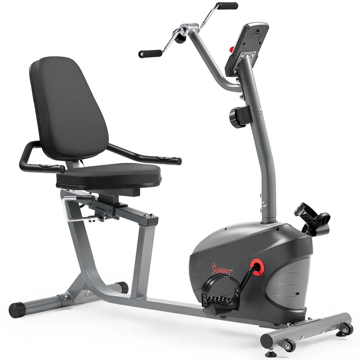 Sunny Health & Fitness Recumbent Exercise Bike with Hand Cycles, Home Gym Workout Fitness, Low-Impact Full-Body Cardio, 8 Adjustable Magnetic Resistance Levels, Built-In Performance Monitor, Smooth Quiet Operation, 265 lbs Capacity