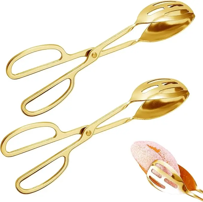 2 pcs Buffet Salad Tongs for Kitchen Serving and Cooking, Stainless Steel Food Scissor Tongs, Catering Utensil for Bread Cake Bake Steak Barbecue, Ideal for Buffet and Party Use