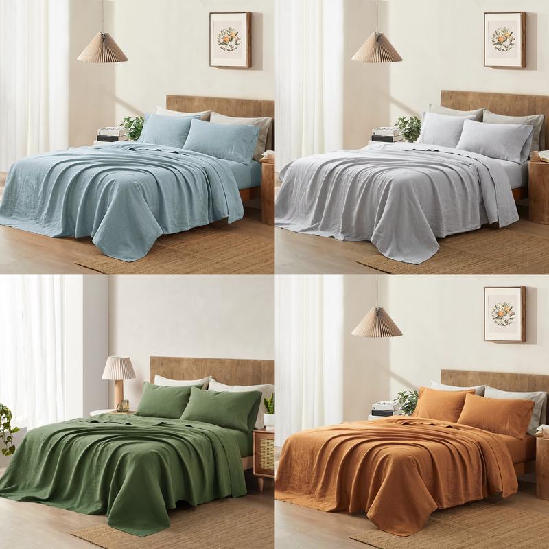 ATLINIA 100% Linen Sheet Set French Flax Farmhouse Style Bedding Including 1 × Flat Sheet & 1 × Fitted Sheet & 2 Pillowcases