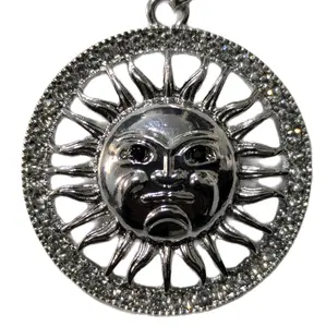 Bold Silver Plated Sun Face Pendant Iced Out CZ Stones Hip Hop Style Medallion Charm/Pendant trending