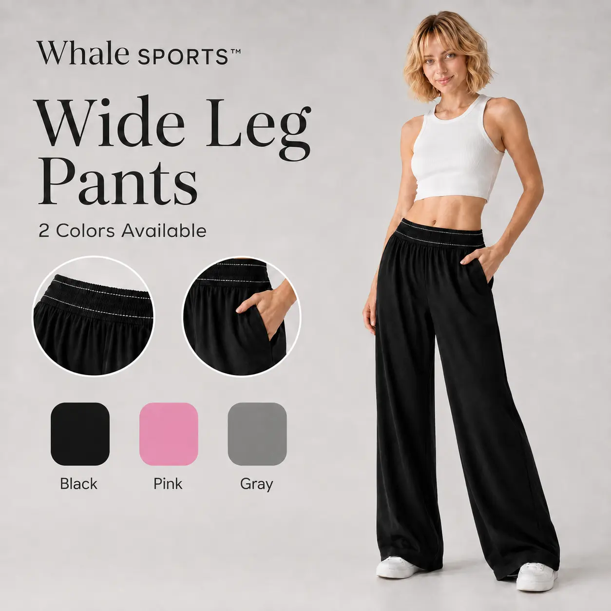 A 1 0Women's Plain Pants, Lightweight Straight Leg Trousers with an Elastic High Waist and Pockets, All Seasons Casual Wear, Cold Wash Casual Fit Comfy Black, Elastic Waist