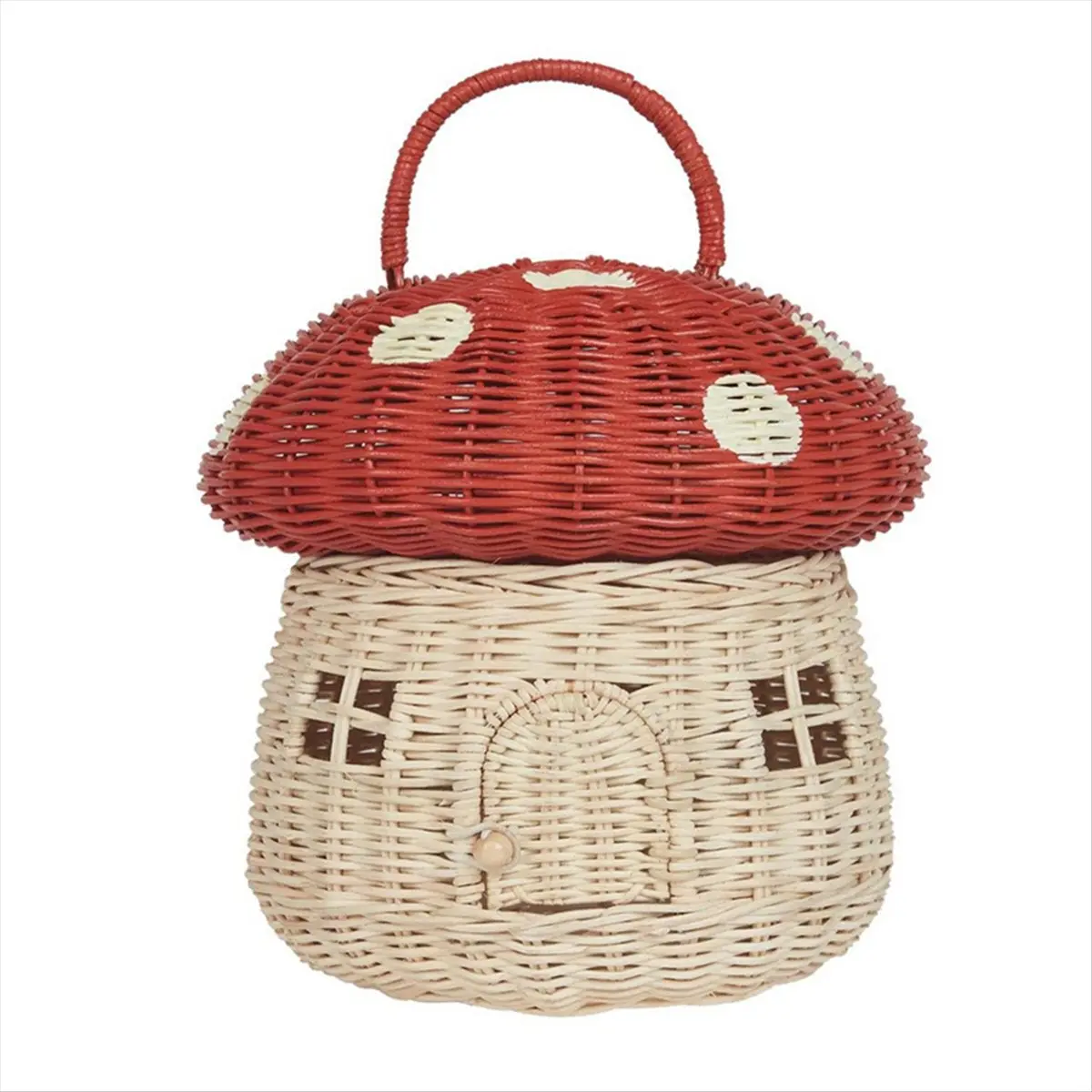 Handmade Rattan Mushroom-Shaped Artistic Basket, Weaving Car Exterior Decoration Organiser, Red Handcrafted Gift Accessory