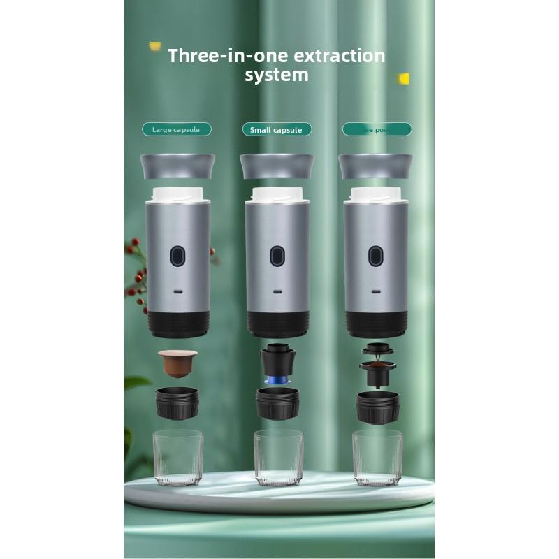 Portable Mini Heating Coffee Machine, 3-in-1 Espresso Maker for Coffee Powder & All Capsules