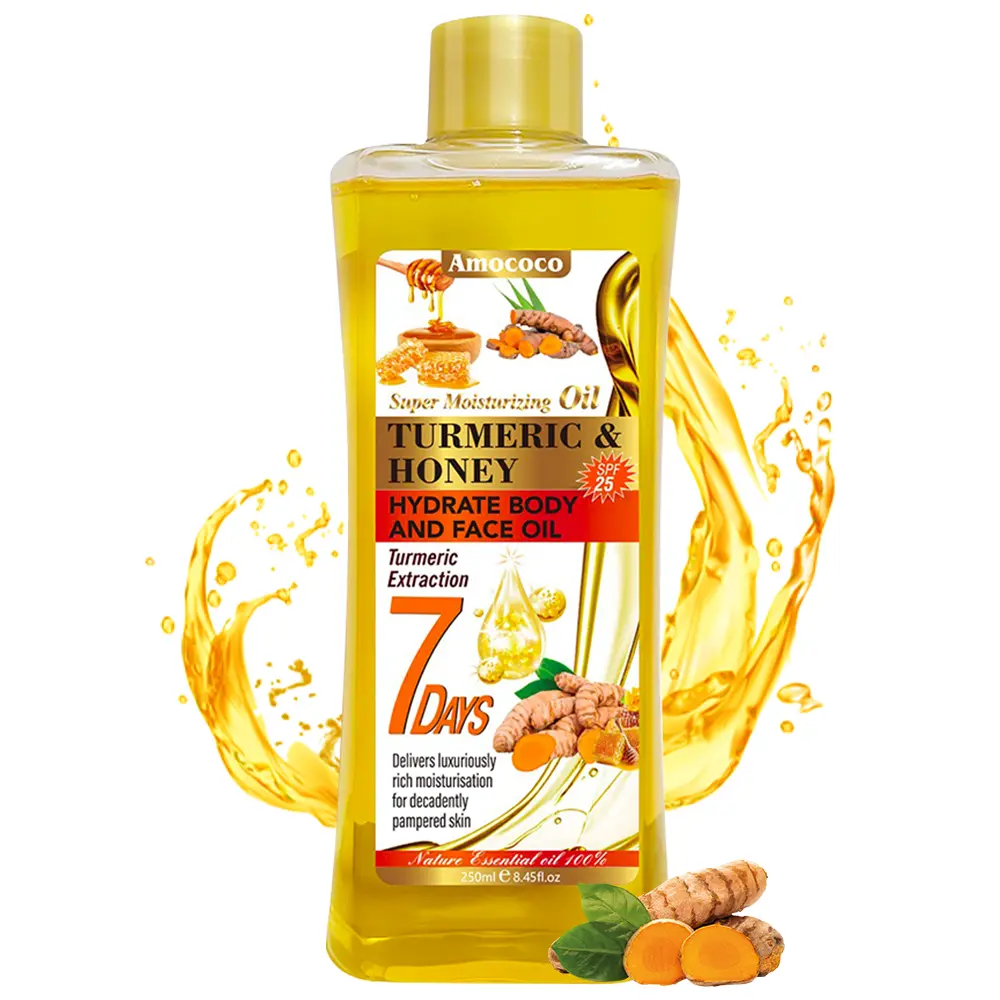 Golden Honey & Turmeric Skin care Oil 250ml, Natural Ingredients, Moisturizing & Soothing Scent, Suitable for All Skin Types, Ideal for Face, Legs, Hands & Back, 6.76 oz