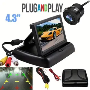 Folding Display with 4.3-inch Monitor Wired Reversing Camera System with 18.5-inch Perforated Camera - Easy installation for cars, SUVs, pickups - quickly complete backing up to avoid scrapes and scratches