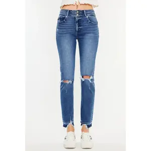 Kancan High Rise Distressed Slim Straight Jeans