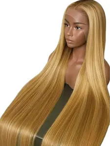 P4/27 Highlight Bone Straight 13x4 HD Lace Frontal Wigs Human Hair Brazilian Ombre Honey Blonde Colored Wig For Women 180% Density Pre Plucked Natural Hairline with Baby Hair