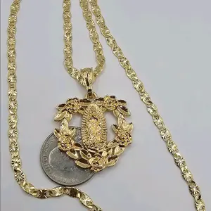 VIRGIN MARY heart with gold color roses gold-plated necklace