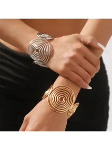 New metal design spiral wire open bracelet with European and American style, personalized geometry, niche retro bracelets