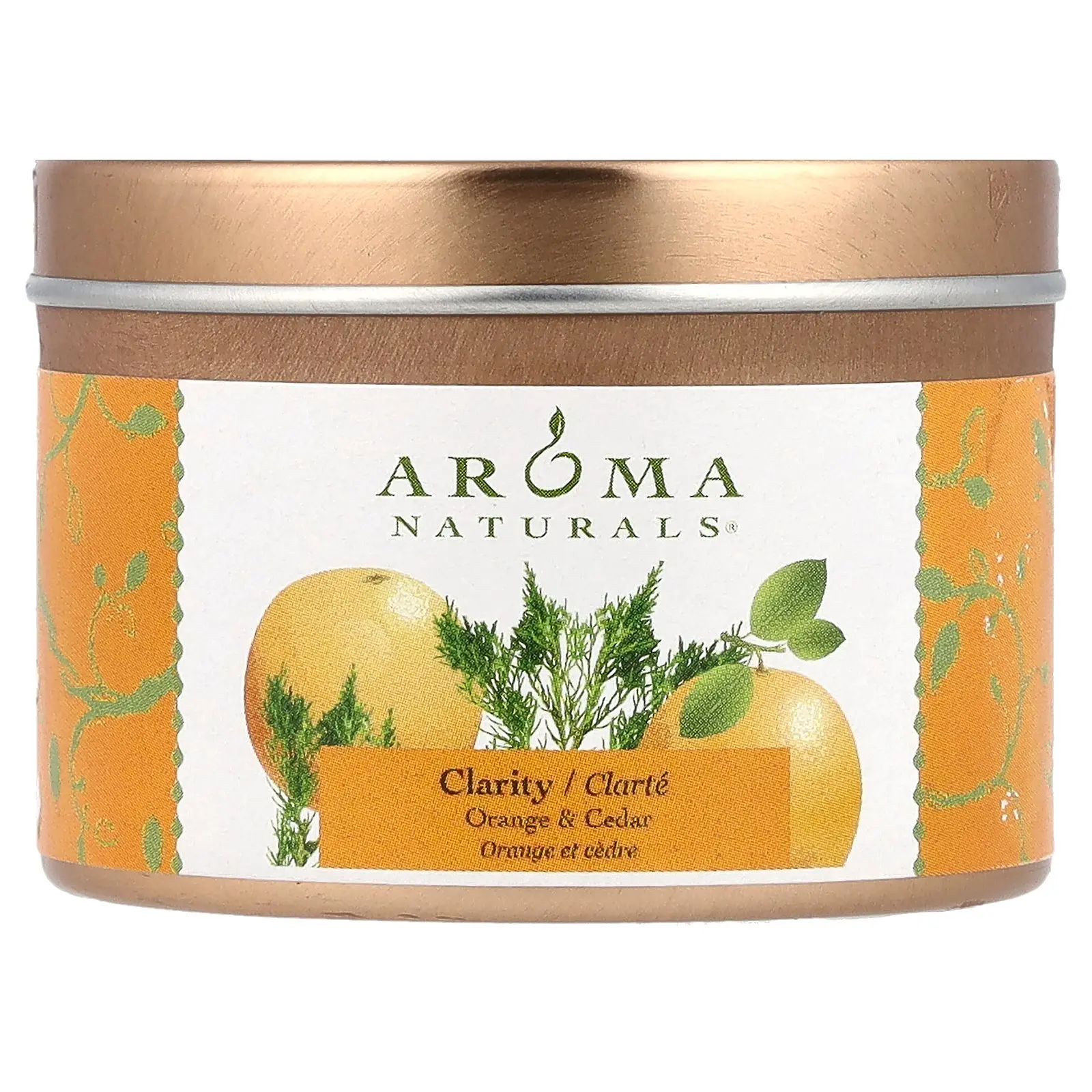 Aroma Naturals Soy VegePure®, Travel Tin Candle, Clarity, Orange & Cedar, 2.8 oz (79.38 g)