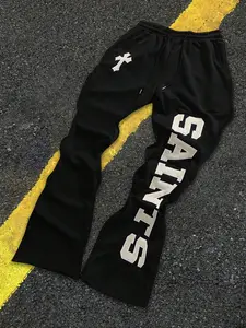 SAINTS Cross Graphic Flared Sweatpants | Gothic Streetwear Casual Drawstring Track Pants