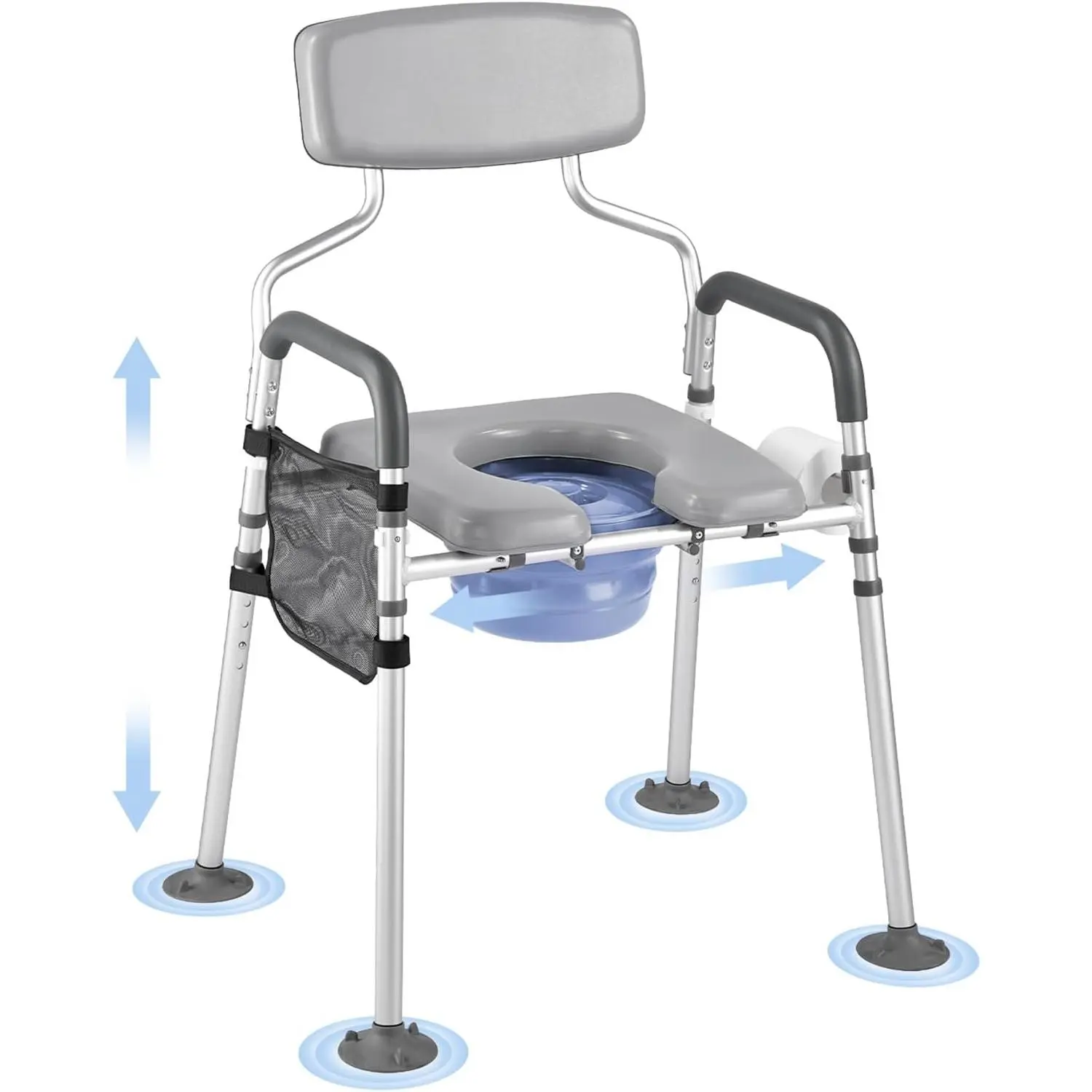 VEVOR Bedside Commode Chair, 500 lbs Capacity, 4-in-1 Portable Toilet and Raised Toilet Seat with Padded Seat & Backrest, Detachable 5L Bucket, Adjustable Height & Width Adult Potty Chair for Seniors