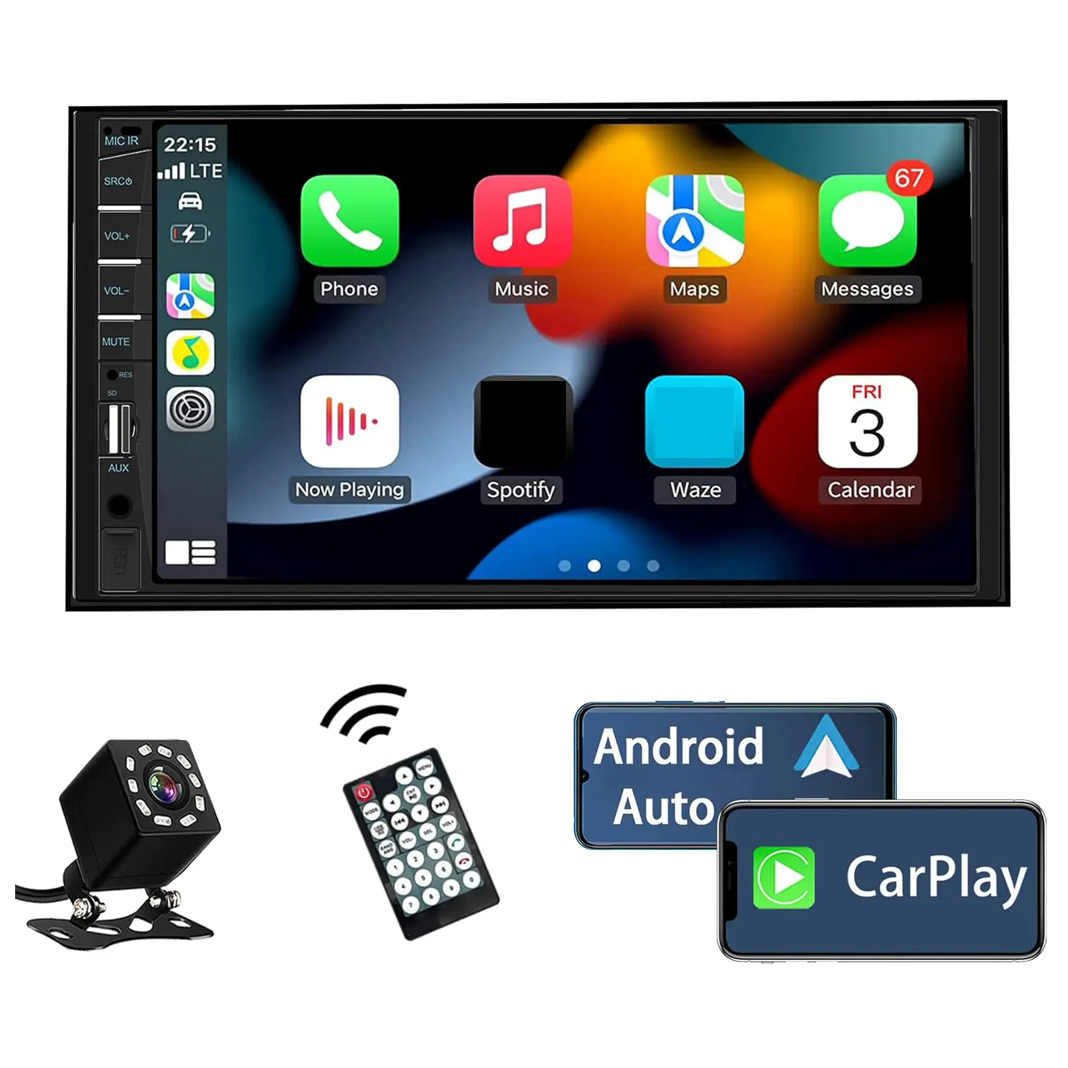 7HD Touchscreen Car Radio Double Din Car Audio Receivers, Bluetooth, Backup Camera, MirrorLink, FM&EQ, USB/AUX/TF/Subwoofer   Double Din Car Stereo with Apple Carplay&Android Auto