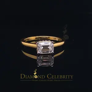 Diamond Celebrity's New Look 1.25CT VVS D Yellow Silver Moissanite Emerald Cut Ring Size 7 For Women