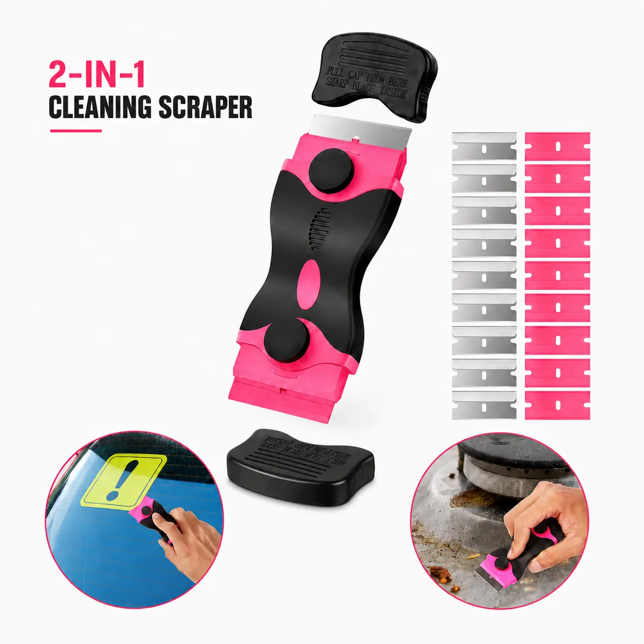 (2 Scraper +40 Blades )Handheld Multifunctional Scraper Tool, for Kitchen Home Car Glass Surface, Household Cleaning Remover Tool, Portable Labor-saving Scraper with 20 Replacement Blades for Glue Sticker Residue Cleaning