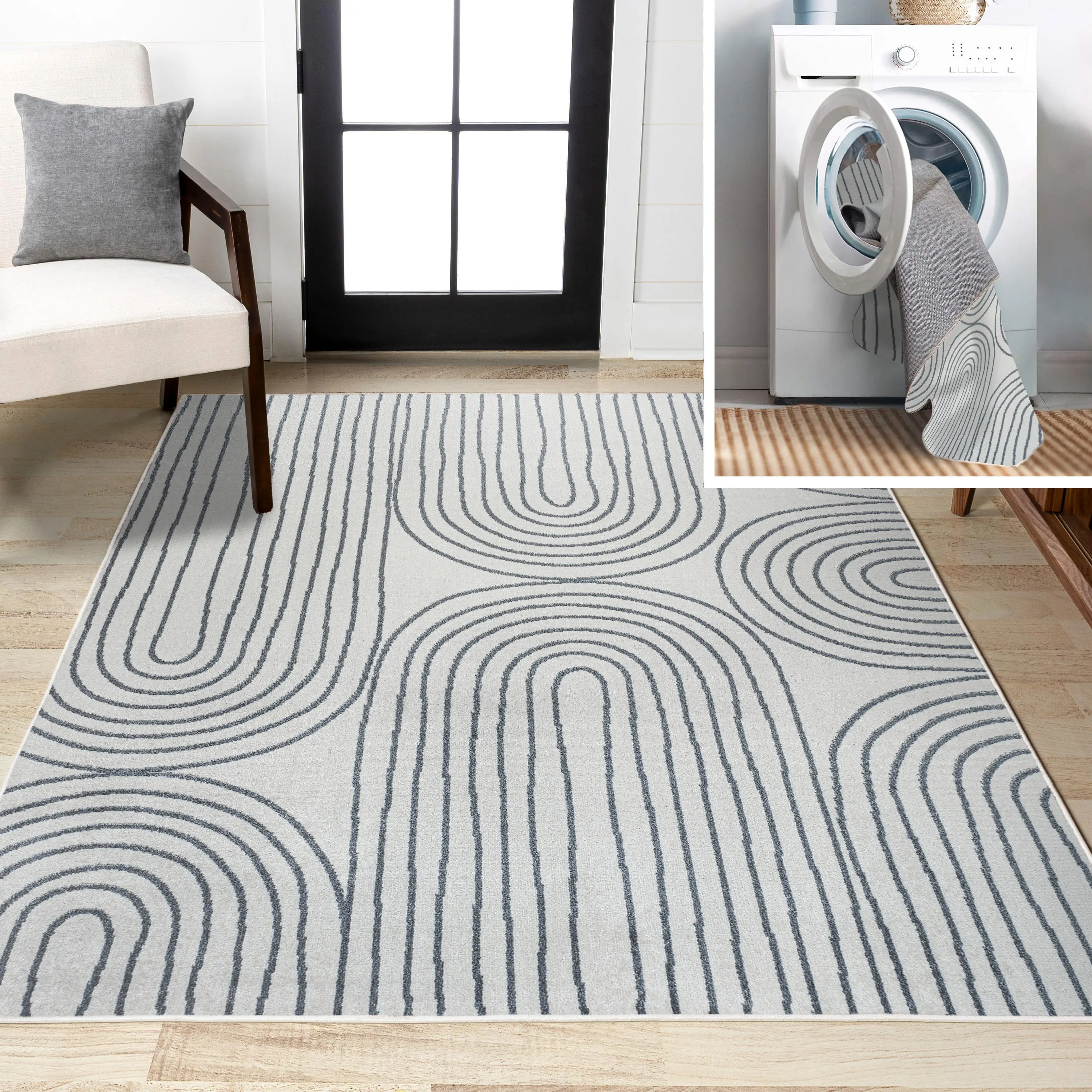 JONATHAN Y Doodle Contemporary Glam Geometric Machine-Washable Indoor Area Rug; for Living Room, Kitchen, Bedroom, Dining Room, Office