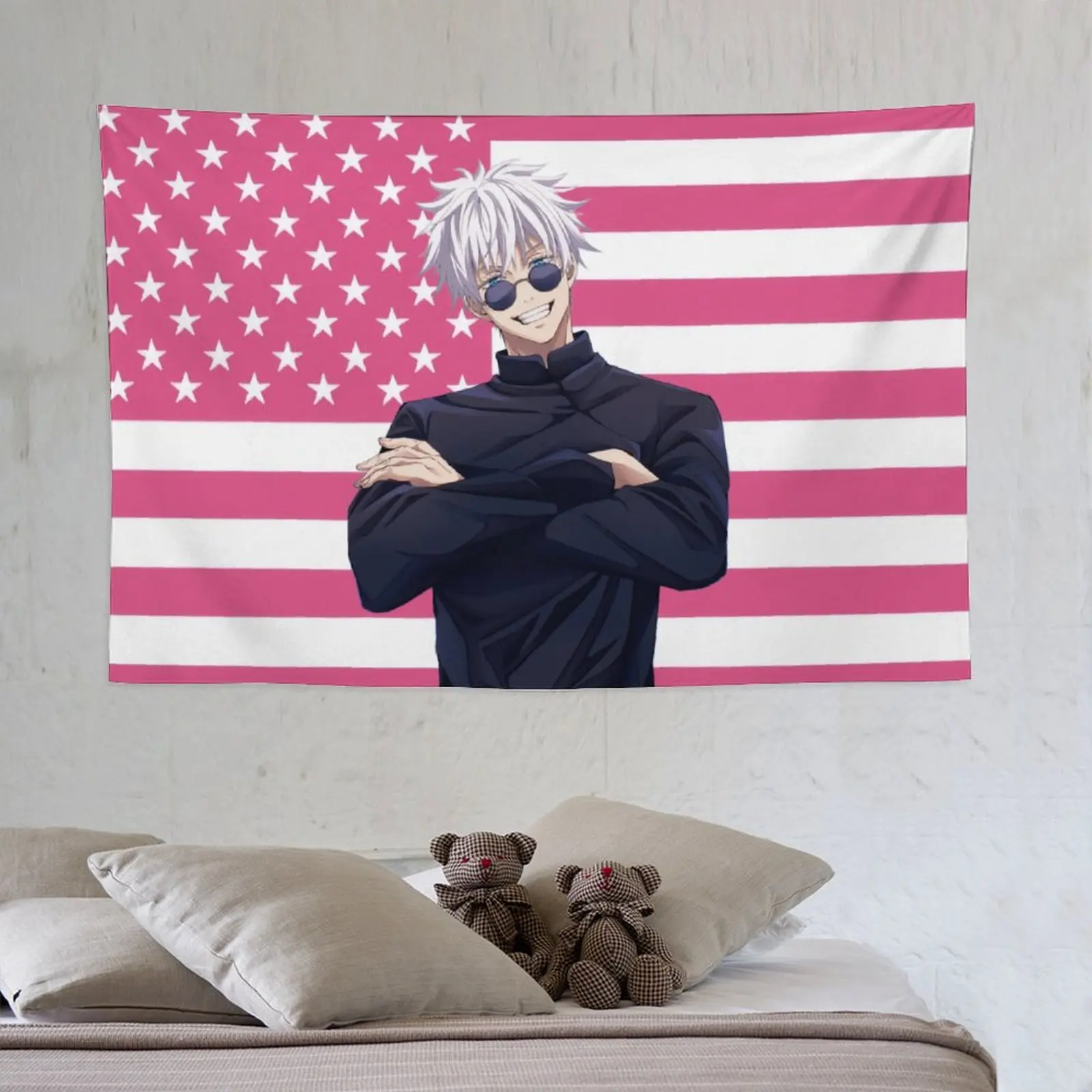 Jujutsu Kaisen Gojo Satoru Decorative Cotton-Linen Light Print Tapestry, Anime Home Decor for Bedside & Living Room Wall Hanging