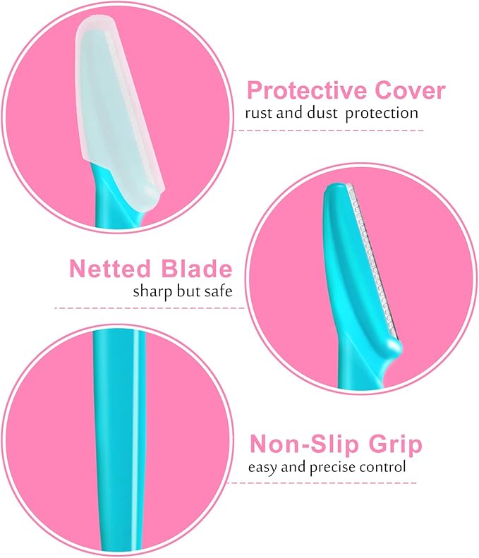 12-Pack Eyebrow Razor for Women & Men Dermaplaning Face Exfoliator Facial Hair Remover Precision Eyebrow Shaper with Safety Cover Multipurpose Face Shaving Tool