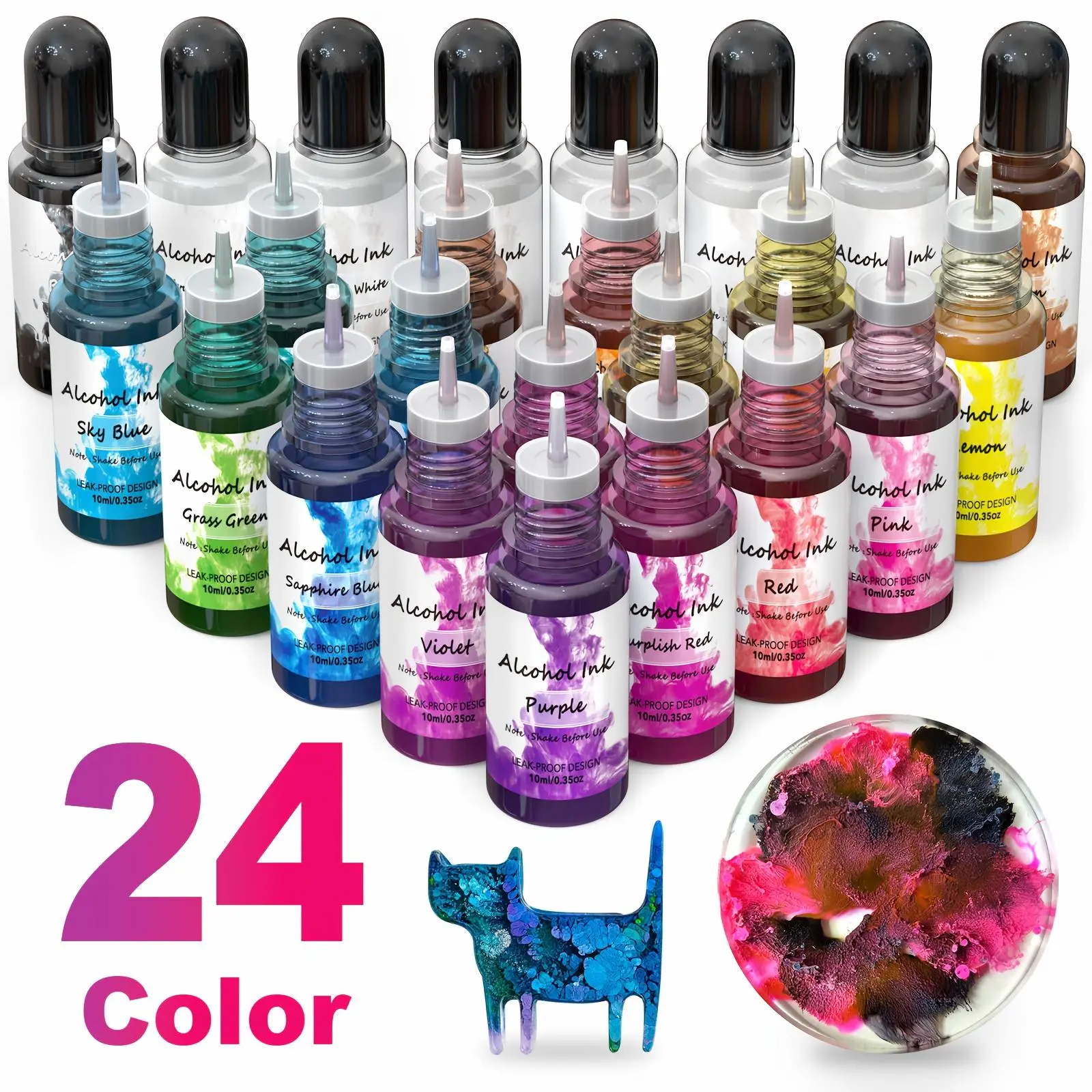 Alcohol Ink Set 24/12 Vibrant Colors Resin Dye High Concentrated Fast Drying Epoxy Resin Pigment Resin Art Tumblers Coaster Acrylic Fluid Painting Crafts (24X10Ml/0.35 Fl Oz) Halloween, Christmas Gift