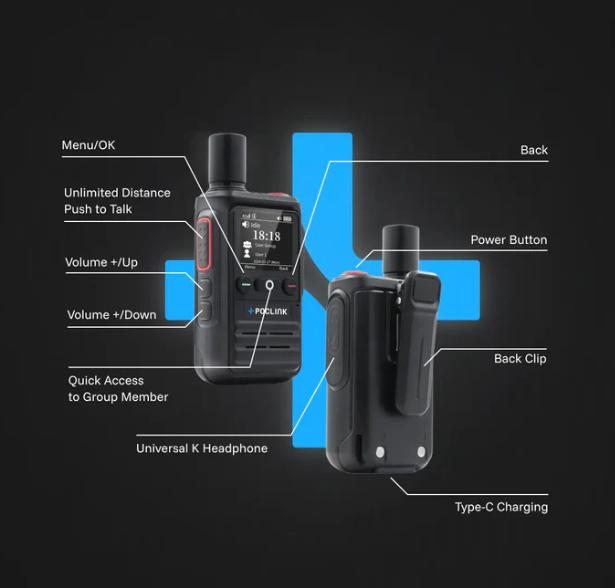 Poclink POC-1 Lite 4G Walkie Talkie - Lifetime Free Subscription Unlimited Range Global POC Radio with Bluetooth & APP, 3000mAh Long Battery Life, Rugged IPX4 Waterproof, SIM Included for Hiking & Team Work Durable Remote