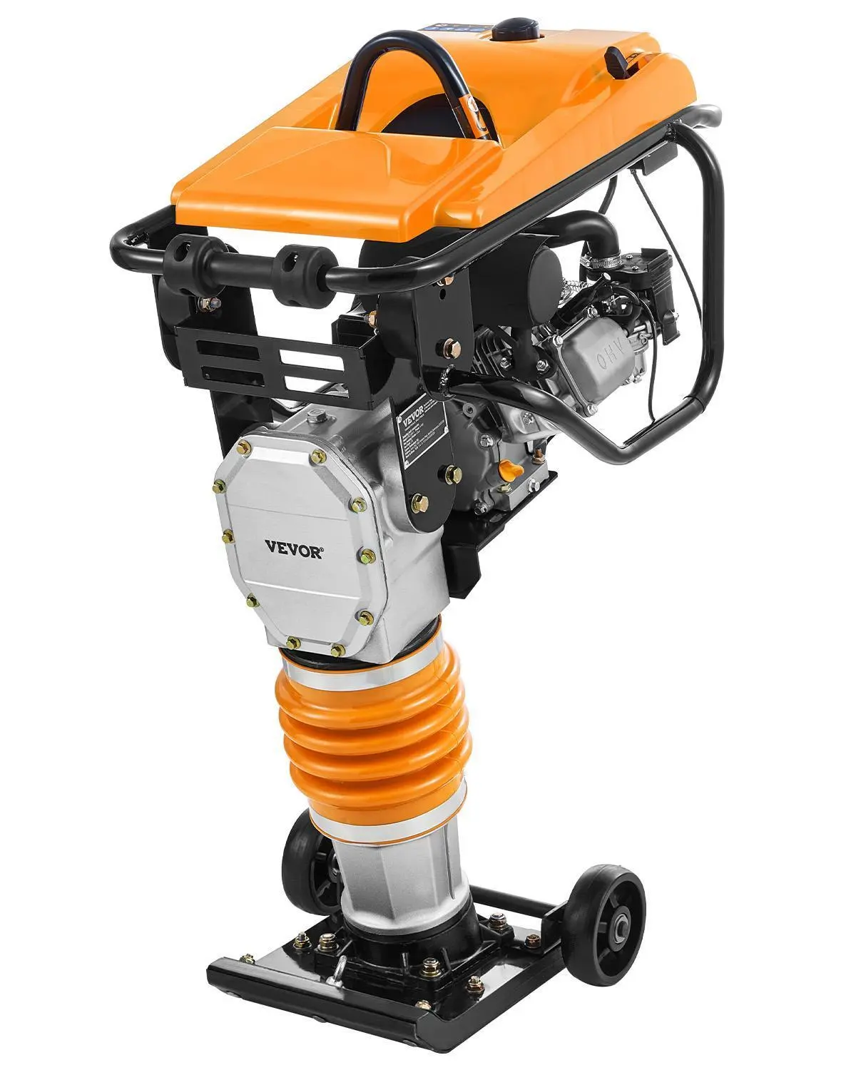 VEVOR Fueled Jumping Jack Compactor with 6.5HP Engine, 196cc Vibratory Rammer Tamper, 3600 lbs Impact Force, 26" Max Soil Compaction Depth, 49.2 Ft/Min Travel Speed for Footings, Concrete Slabs