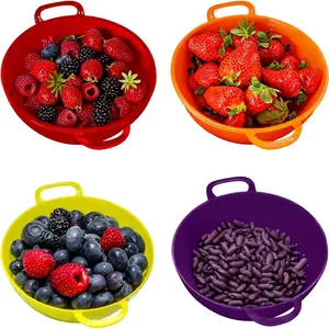 Mini Strainers for Kitchen - 4 Pack Berry Bowl Colanders & Food Strainers, Small Colander Strainer Sized 6" x 6"x 3" in Assorted Colors