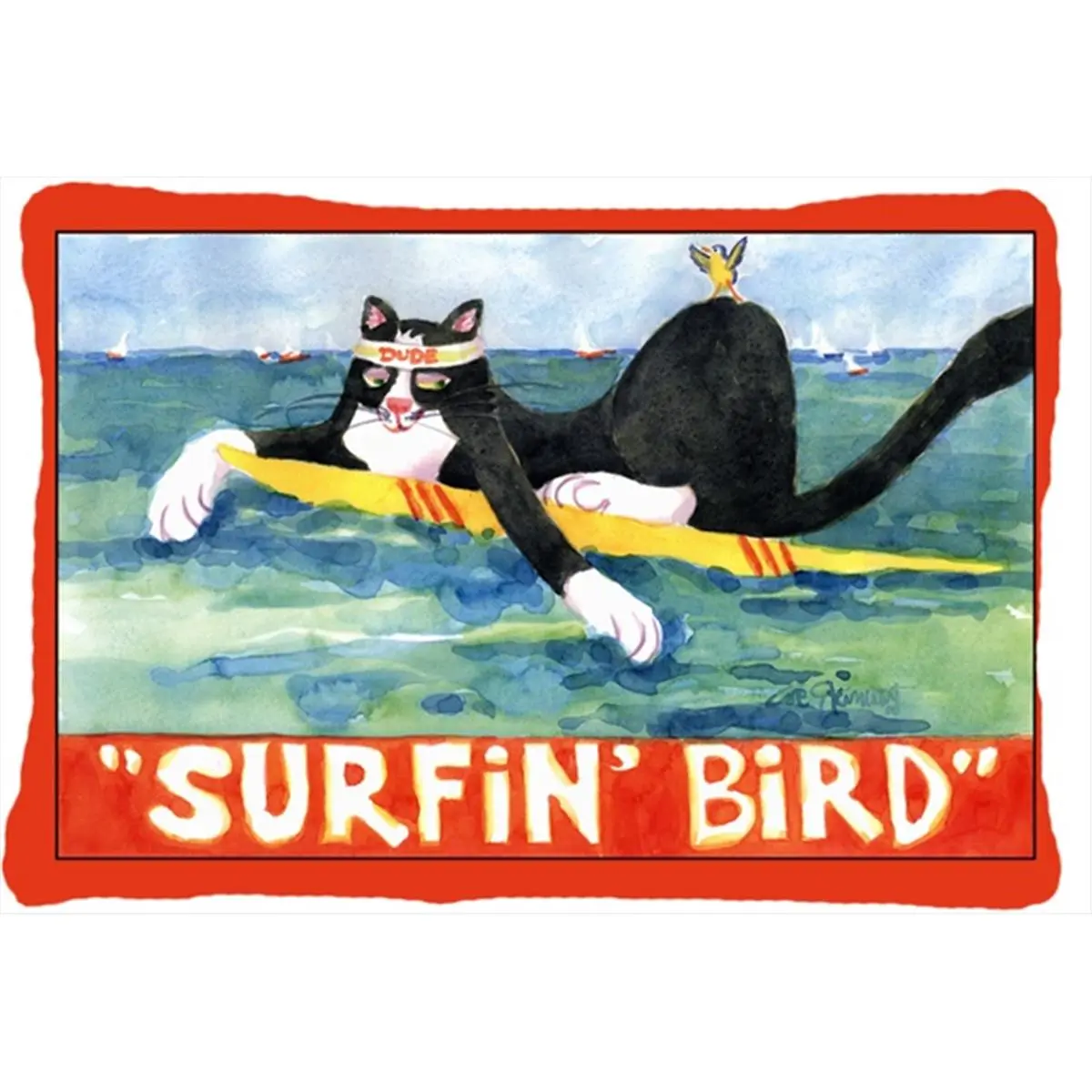 212 MAIN Screenprint Standard Decorative Fabric Pillow - 12x16 in, Black and White Cat Surfin Bird Unique Artwork, Indoor/Outdoor, Mildew-Proof Soft Furnishing for Bedding, Living Spaces, Screenprint Standard Pillows