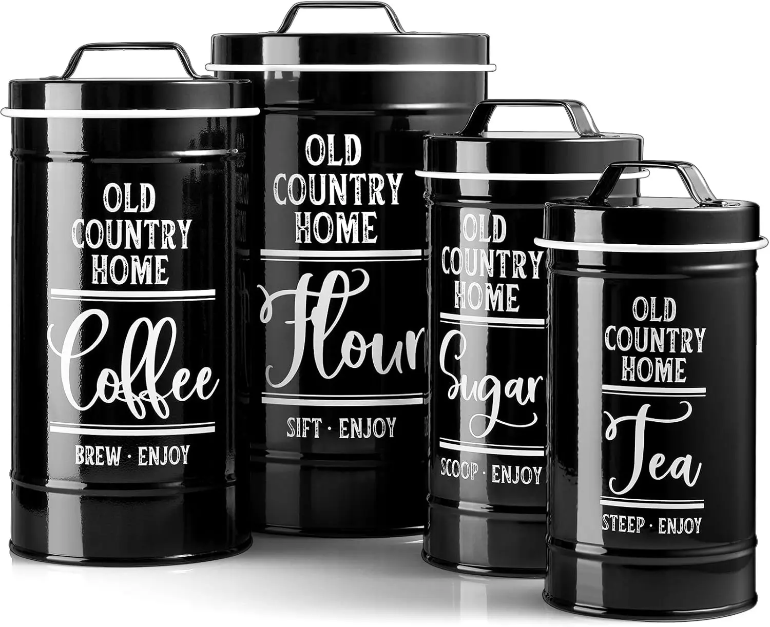 4 Pcs Canisters Sets for the Kitchen Countertop Airtight Flour and Sugar Containers Tea Coffee Storage Leak Proof Lids Black