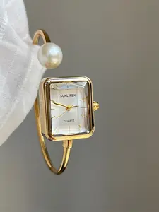 Women's Elegant Silver Color Quartz Watch, Rectangle Dial, Mineral Glass, Buckle Closure, Perfect Gift for Fashion Women