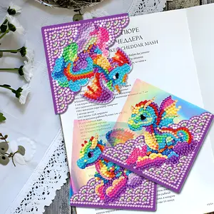 4Pcs Cute Rainbow Dragon Corner Diamond Painting Bookmarks - 5D DIY Diamond Art Kit with Protective Cov  Page Protection