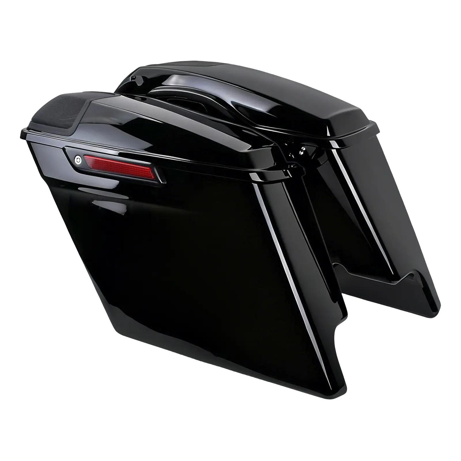 100% Brand New 1 Pair 5-Inch Black Stretched Hard Side Storage Saddlebags for Harley Touring Series 14-24, Wear-Resistant Shell, Custom Speaker Lid, Chrome Latch, 2pcs Keys, Spacious Storage for Audio Upgrade, Harley Touring Accessories, 5" Extended