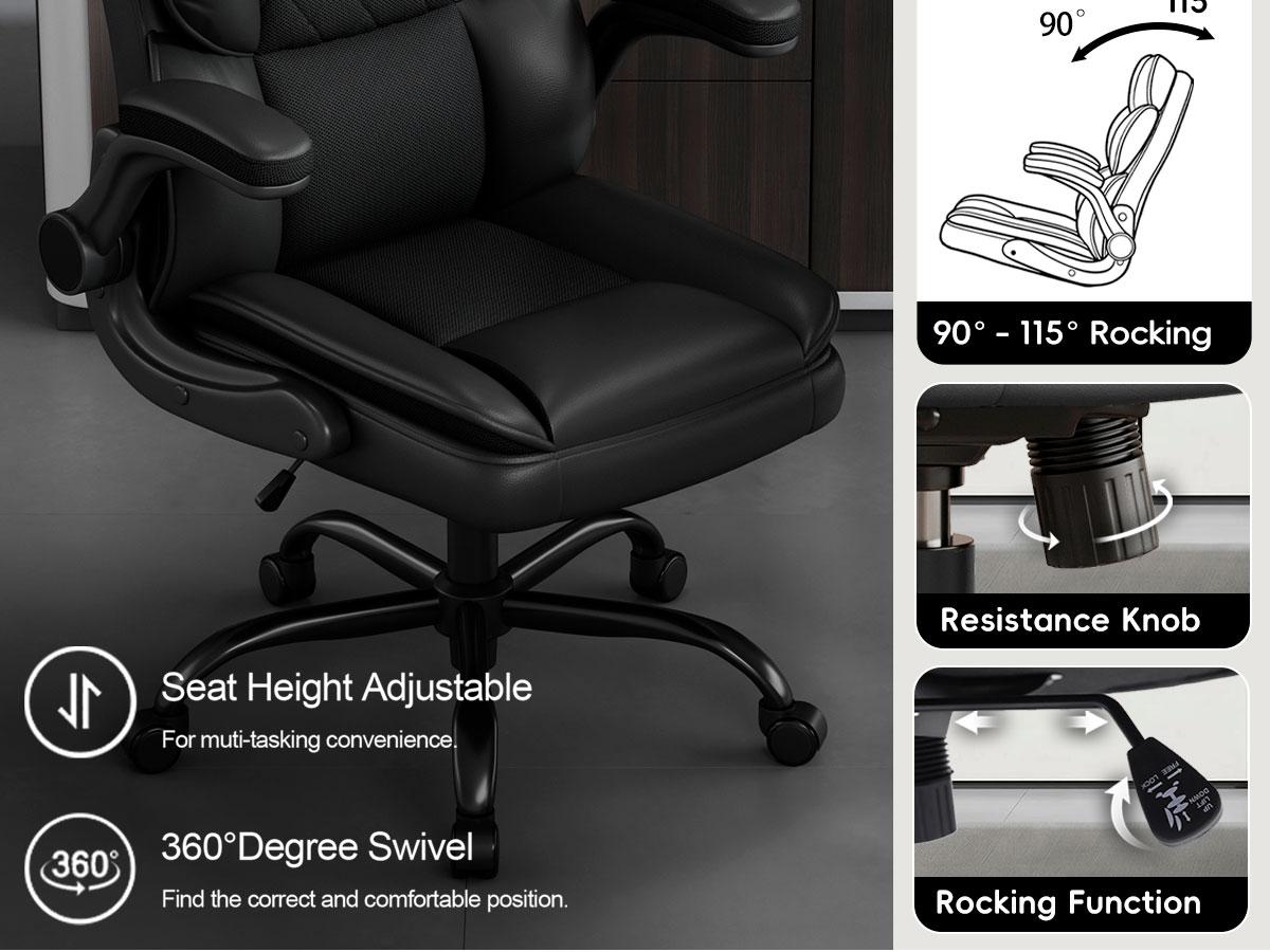 Vonesse Ergonomic PU Leather Executive Chair, Multi-use Gaming & Office Desk Chair, Flip-Up Armrests, Double Padded Backrest & Ventilated Seat Cushion V0568A
