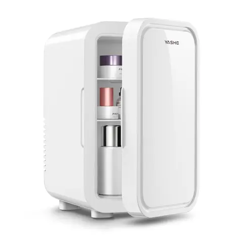 YASHE Multifunctional Mini Fridge - 6L/8-Can 110V AC/DC Portable Thermoelectric Cooler-Warmer ABS Beverage Fridge for Bedroom, Office, Camping