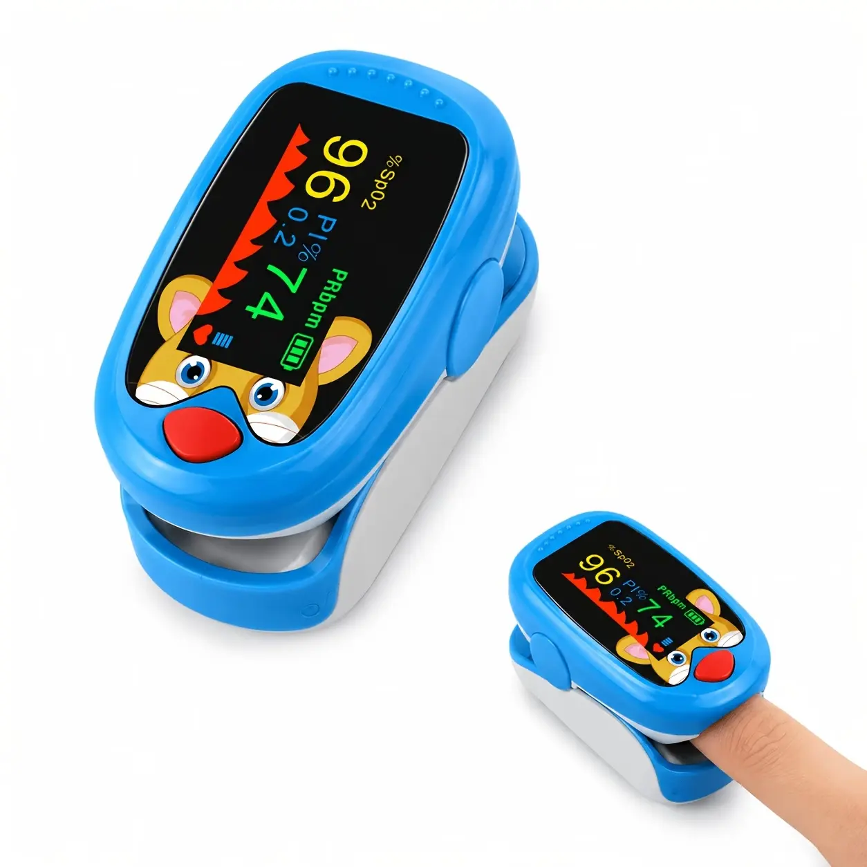 Blue Cute Cartoon Fingertip Pulse Oximeter - Rechargeable, Portable Color Screen Device for Home Daily Use, Suitable for Kids and Adults