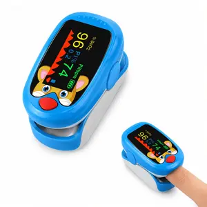 Blue Cute Cartoon Portable Finger-Clip Pulse Oximeter with Smart Automatic Power-Off – Vitality and Wellness Tracking Companion for Students and Kids in School, Home, and Sports