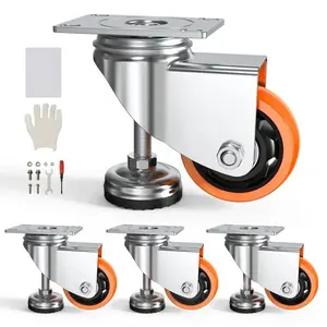 Leveling Casters, Set of 4, 720 lbs Total Load Capacity, Diameter, Heavy Duty 360 Degree Swivel Caster Wheels, Adjustable Casters with Feet for Workbench, Machine, Equipment, Furniture